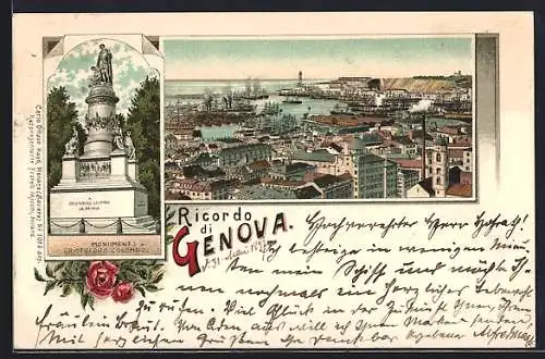 Lithographie Genova, Monumento a Cristoforo Colombo, Veduta Generale