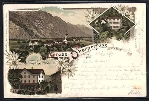Lithographie Oberperfuss, Gasthaus des Josef Klotz, Totalansicht