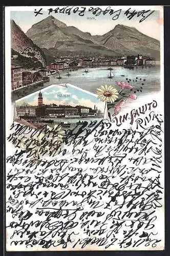 Lithographie Riva, Blick auf den Hafen, Gesamtansicht