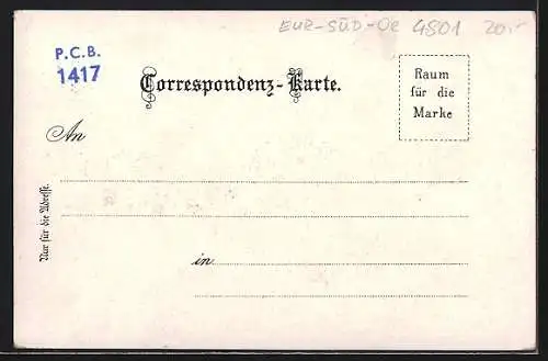 Lithographie Traunkirchen, Hotel Post, Kaiser Franz-Denkmal, Panorama