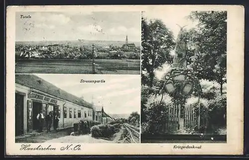 AK Hauskirchen /N.-Oe., Kriegerdenkmal, Strassenpartie, Ortsansicht