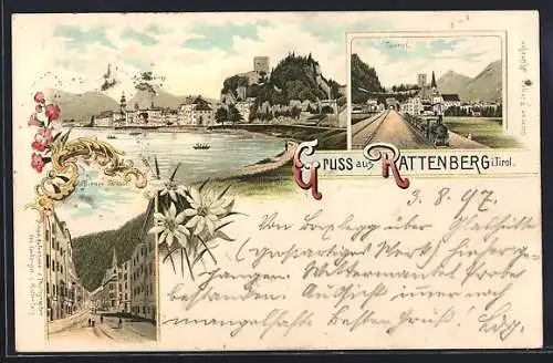 Lithographie Rattenberg, Kaisergebirge, Biener Strasse, Tunnel