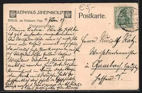 AK Berlin-Tiergarten, Gasthaus Weinhaus Rheingold, Mahagoni-Saal