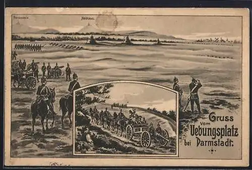 AK Darmstadt, Übungsplatz mit Infaterie und Kanonieren