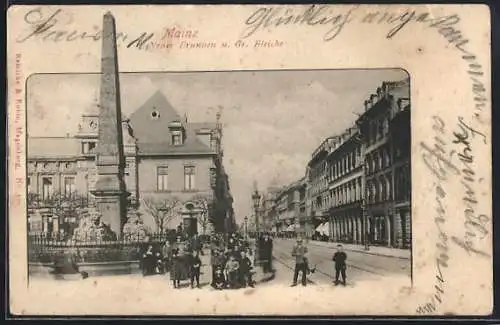 AK Mainz, Neuer Brunnen u. gr. Bleiche