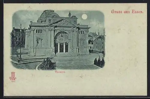 Mondschein-AK Essen / Ruhr, Ansicht vom Theater