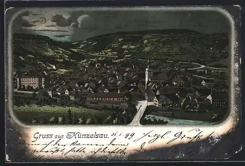 Lithographie Künzelsau, Totalansicht bei Nacht