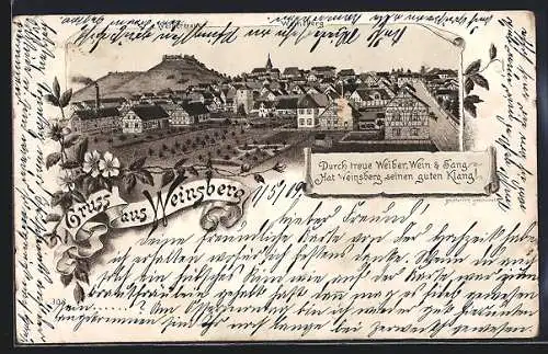 Lithographie Weinsberg, Totalansicht mit der Ruine