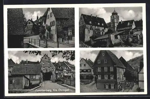 AK Forchtenberg /Öhringen, Gasthaus zum Rössle und Schreibwarengeschäft Gustav Schäfer, Strassenpartien, Blick zur Kirche