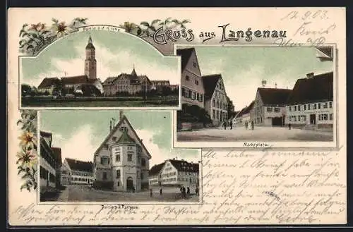 AK Langenau / Württ., Partie bei der Kirche mit Rathaus und Marktplatz