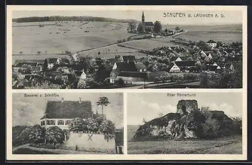 AK Staufen b. Lauingen, Brauerei zum Schlössle, Alter Römerturm, Totalansicht