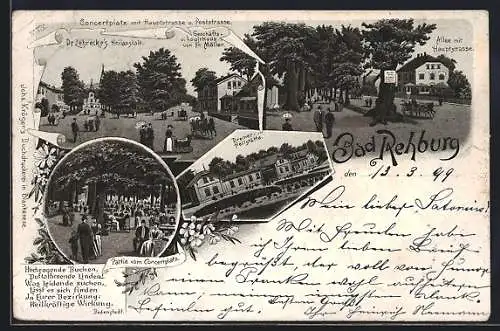 Lithographie Bad Rehburg, Dr. Lehrecke`s Heilanstalt m. Geschäfts- & Logierhaus von Fr. Möller