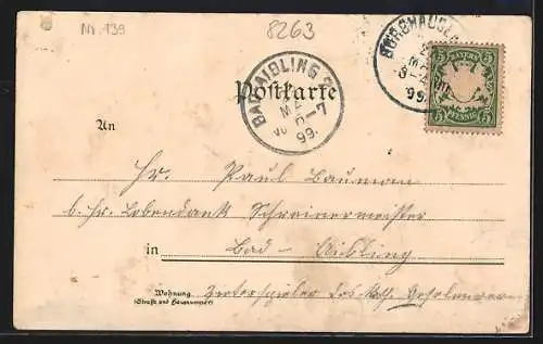 Lithographie Burghausen / Salzach, Schlosshof, Ortsansicht