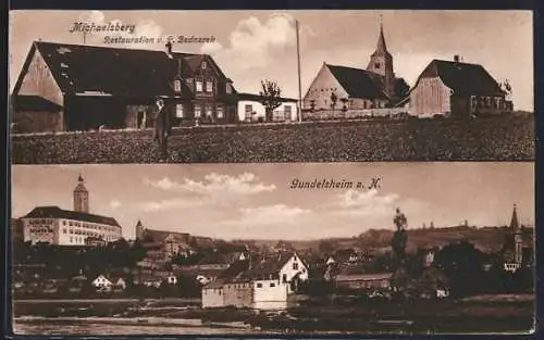 AK Gundelsheim a. N., Ortspartie auf dem Michaelsberg, Totalansicht