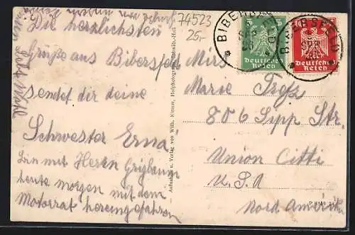 AK Bibersfeld, Kaufhaus Wilh. Bürck, Kirche und PFarrhaus, Strassenpartie, Totalansicht