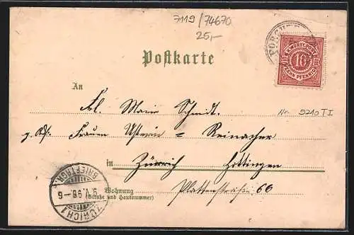 Lithographie Forchtenberg, Kocher-Tor, Marktstrasse, Diebs-Turm, Stadtbrunnen Schlossruine