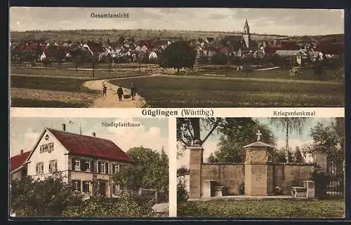 AK Güglingen, Stadtpfarrhaus, Kriegerdenkmal, Gesamtansicht