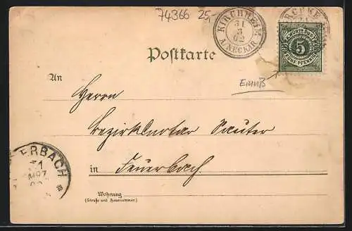 Lithographie Kirchheim / Neckar, Alter Festungsturm, Starengasse, Heilbronnerstrasse, Totalansicht