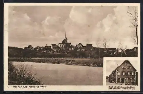 AK Grossingersheim, Gasthof und Metzgerei z. Rose v. Karl Bezner, Totalansicht