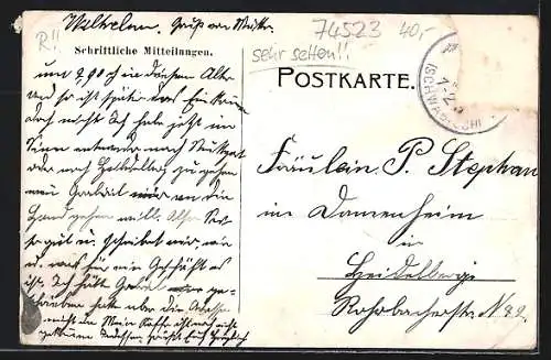 Künstler-AK Hall, Hoolgaascht uff dem Kettensteig, Mundart-Szenen, Werbung Hotel Lamm & Post R. Schlangenhauff