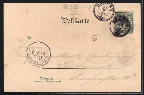 Lithographie Höfen / Enz, Gasthaus & Pension zum Ochsen, Gesamtansicht