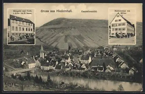 AK Niedernhall, Gesamtansicht, Metzgerei & Gasthaus zum Adler, Restauration v. E. Müller