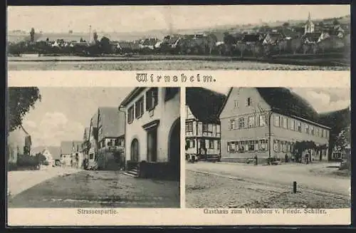 AK Wiernsheim, Strassenpartie, Panorama und Gasthaus zum Waldhorn