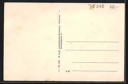 AK Monakam, Gasthaus zum Hirsch F. Gloss, Ortspanorama mit Kirche