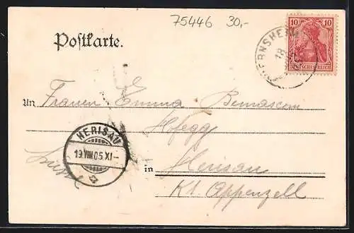 AK Serres, Geschäftshaus u. Fachwerkhaus mit Strasse, Kirche, Totalansicht, Weintrauben
