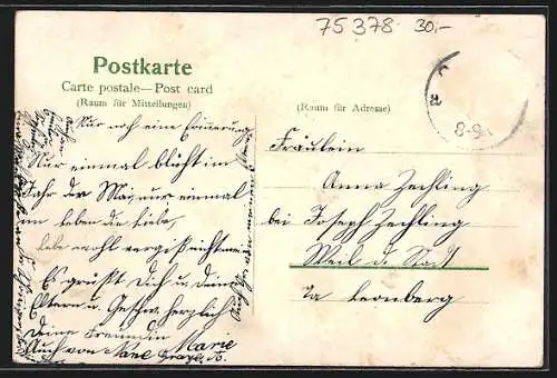 Lithographie Möttlingen, Gasthaus z. Ochsen, Handlung G. Graze, Hauptstrasse, Gesamtansicht