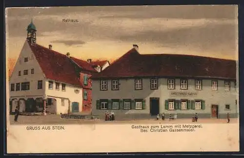 AK Stein / Baden, Rathaus und Gasthaus-Metzgerei zum Lamm C. Gassenmaier