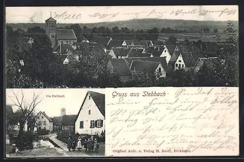 AK Stebbach, Die Stebbach / Ortspartie m. Kindergruppe, Totalansicht aus der Vogelschau