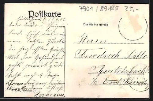 AK Hüttisheim, Gasthaus z. Kreuz, Kirchberg, Totalansicht von einer Anhöhe aus, Eichenblätter