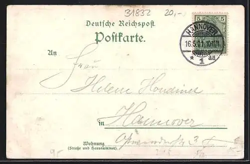 Lithographie Springe am Deister, Gasthaus zur Deisterpforte, Ortsansicht, Aussichtsturm