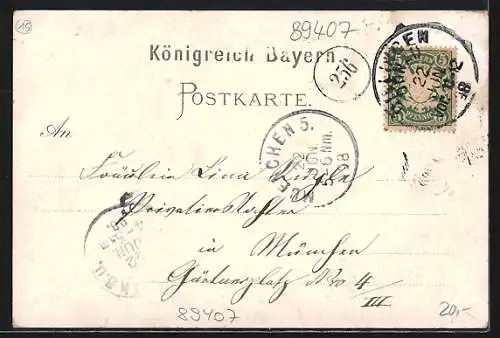 Lithographie Dillingen / Donau, Königsstrasse, Rathäuser, kgl. Lyceum