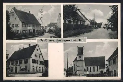 AK Einsingen bei Ulm, Schule und Rathaus, Kirche, Strassenpartie