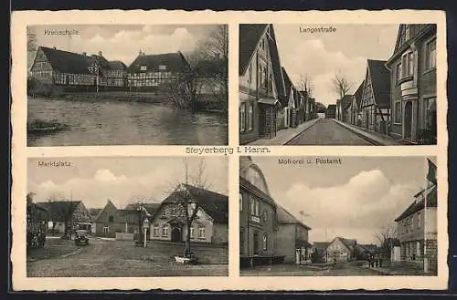 AK Steyerberg, Kreisschule, Marktplatz, Molkerei u. Postamt