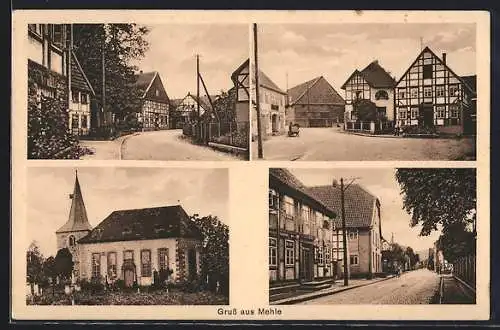 AK Mehle, Blick in eine Strasse, Kirche