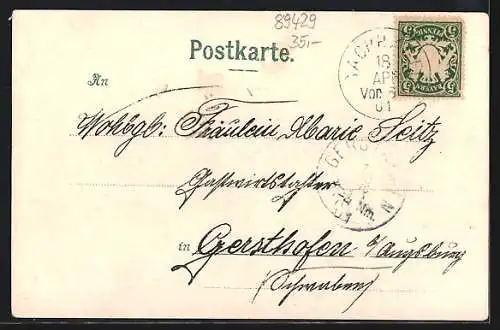 Lithographie Ober-Bechingen, Unteres Gasthaus, Oberes Gasthaus und Pappenheim