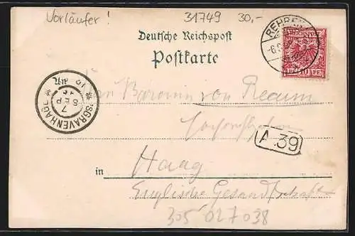 Lithographie Rehren / Auetal, Gasthof von L. Gärtner Ww., Totalansicht und Flusspartie