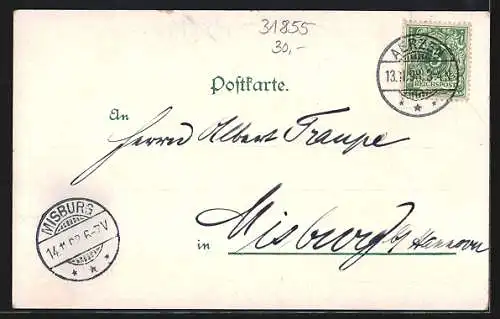 Lithographie Edenhall b. Aerzen, Bahnhofs-Restaurant v. Möller, Garten mit Weiher