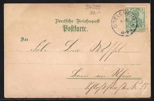 Lithographie Oedelsheim, Gasthaus z. hessischen Hof, Gasthaus der alte Krug, Totalansicht