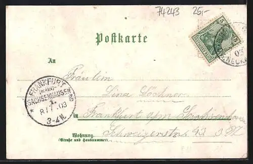 Lithographie Brettach / Lahr, Schulhaus, Marktplatz und Rathaus