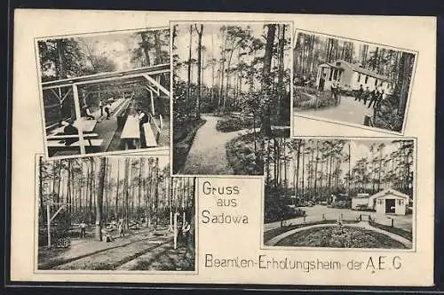 AK Berlin-Sadowa /Köpenick, Beamten-Erholungsheim der A.E.G. mit Freiluftkegelbahn