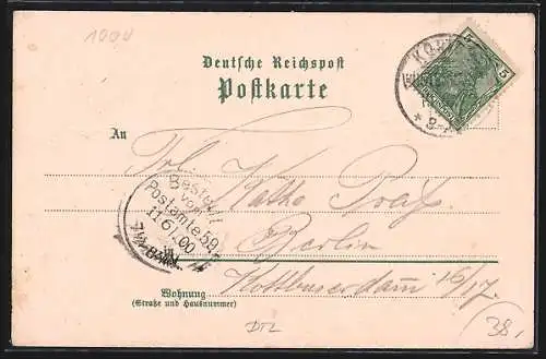 Lithographie Zernsdorf, J. Knorrs Garten-Restaurant, Schulzs Garten-Restaurant, Bahnhof
