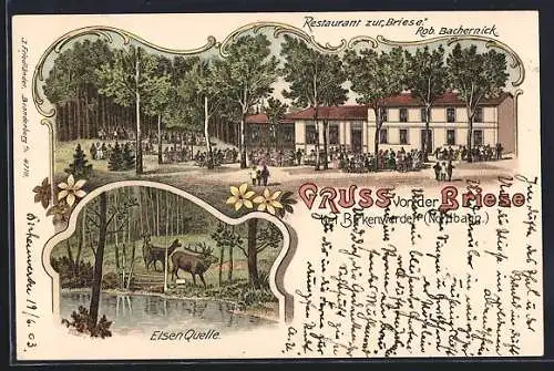 Lithographie Birkenwerder /Nordbahn, Restaurant zur Briese von R. Bachernick