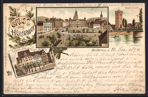 Vorläufer-Lithographie Heilbronn, 1894, Käthchen-Haus, Götzenthurm
