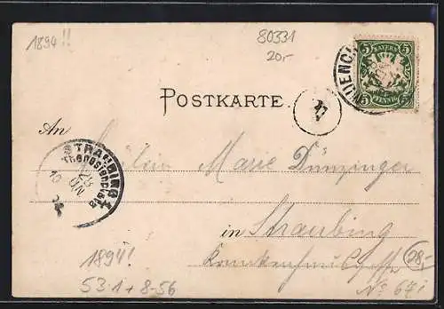 Vorläufer-Lithographie München, 1894, Münchner Hofbräuhaus mit Kundschaft, Münchner Kindl