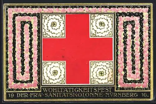 AK Nürnberg, Wohltätigkeitsfest der FRW Sanitätskolonie 1910, Rotes Kreuz, Ganzsache Bayern