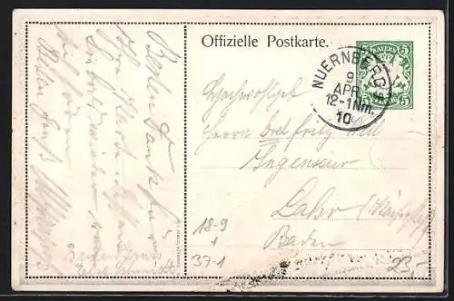AK Nürnberg, Wohltätigkeitsfest der FRW Sanitätskolonie 1910, Rotes Kreuz, Ganzsache Bayern